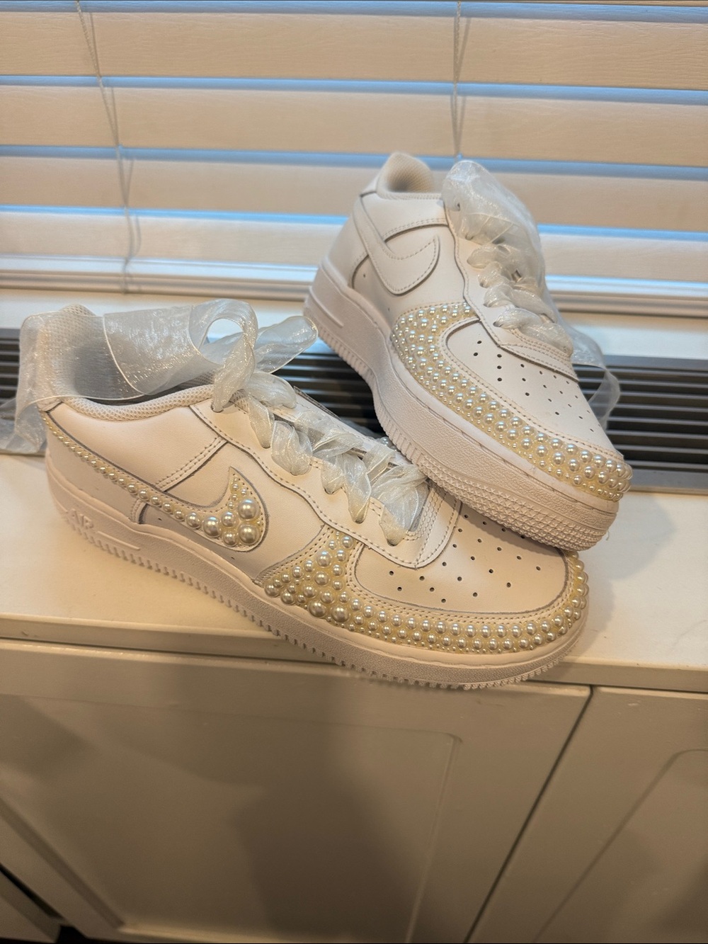 Nike Women's White Pearl-Embellished Sneakers